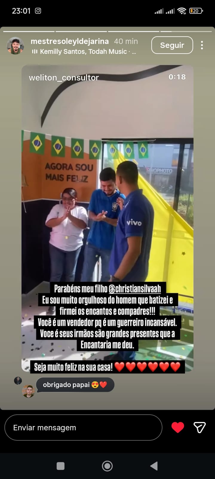 Feedback recebido pelo Instagram